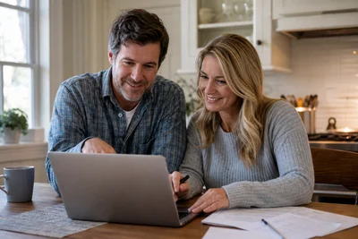 Couple filling out home selling form